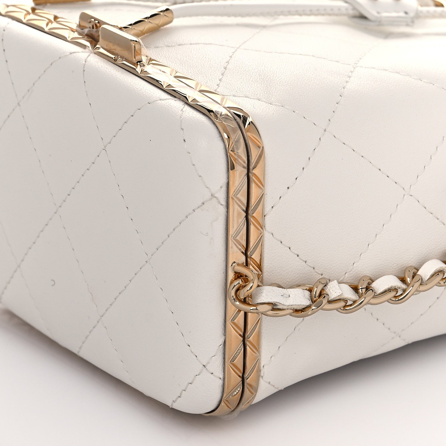 Chanel Metal Lambskin Quilted Small Chain Bucket Bag White 10 of 11