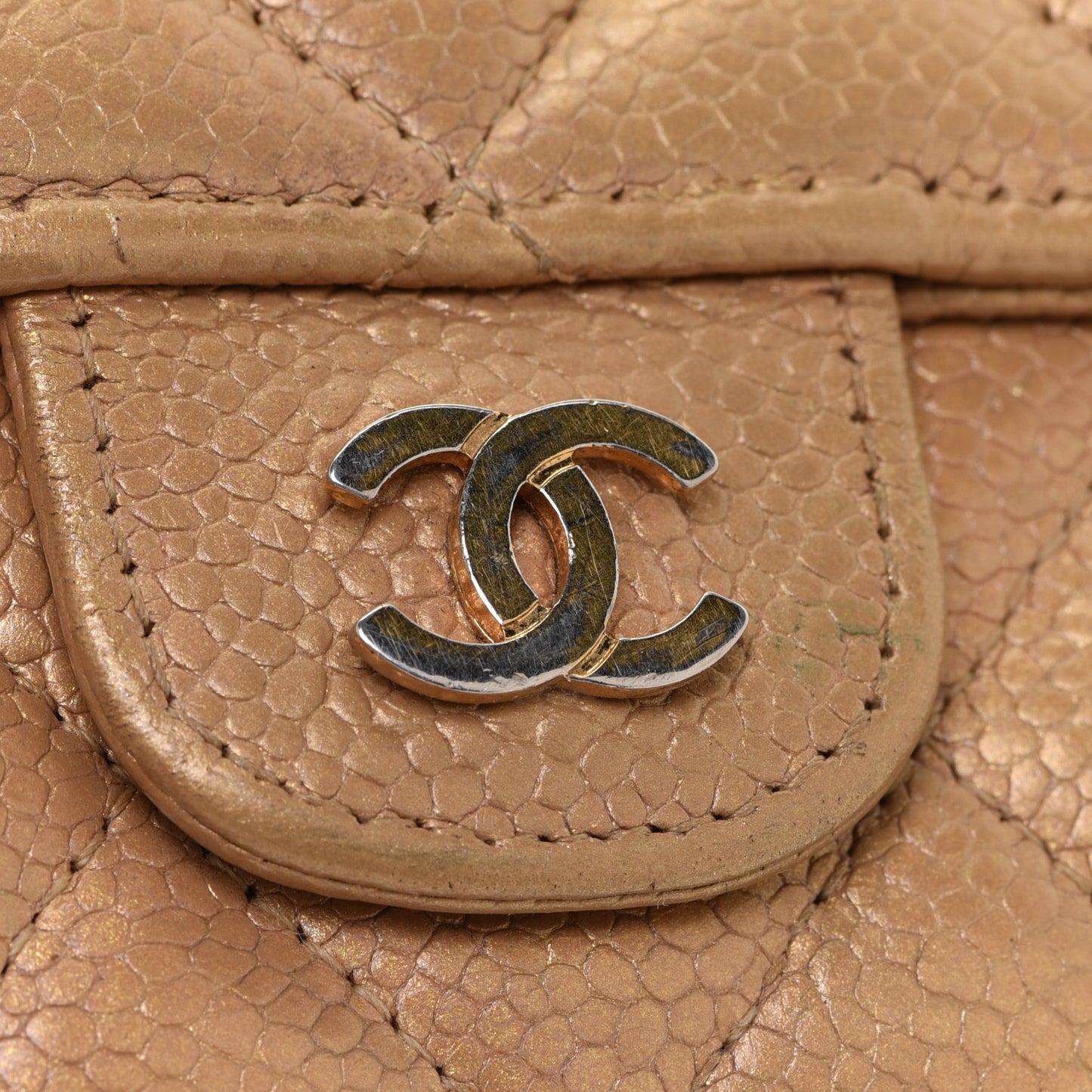 Pearly Caviar Quilted Small Flap Wallet Gold