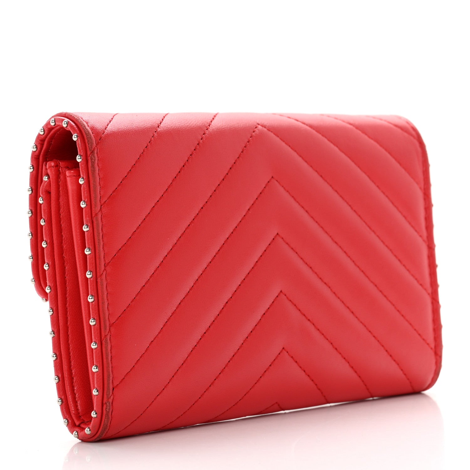 Chanel Lambskin Chevron Quilted Studded Card Holder Red 4 of 9