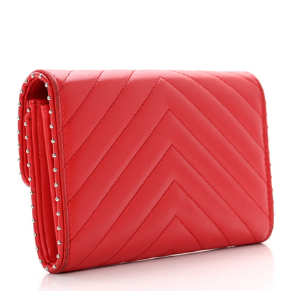 Chanel Lambskin Chevron Quilted Studded Card Holder Red 4 of 9