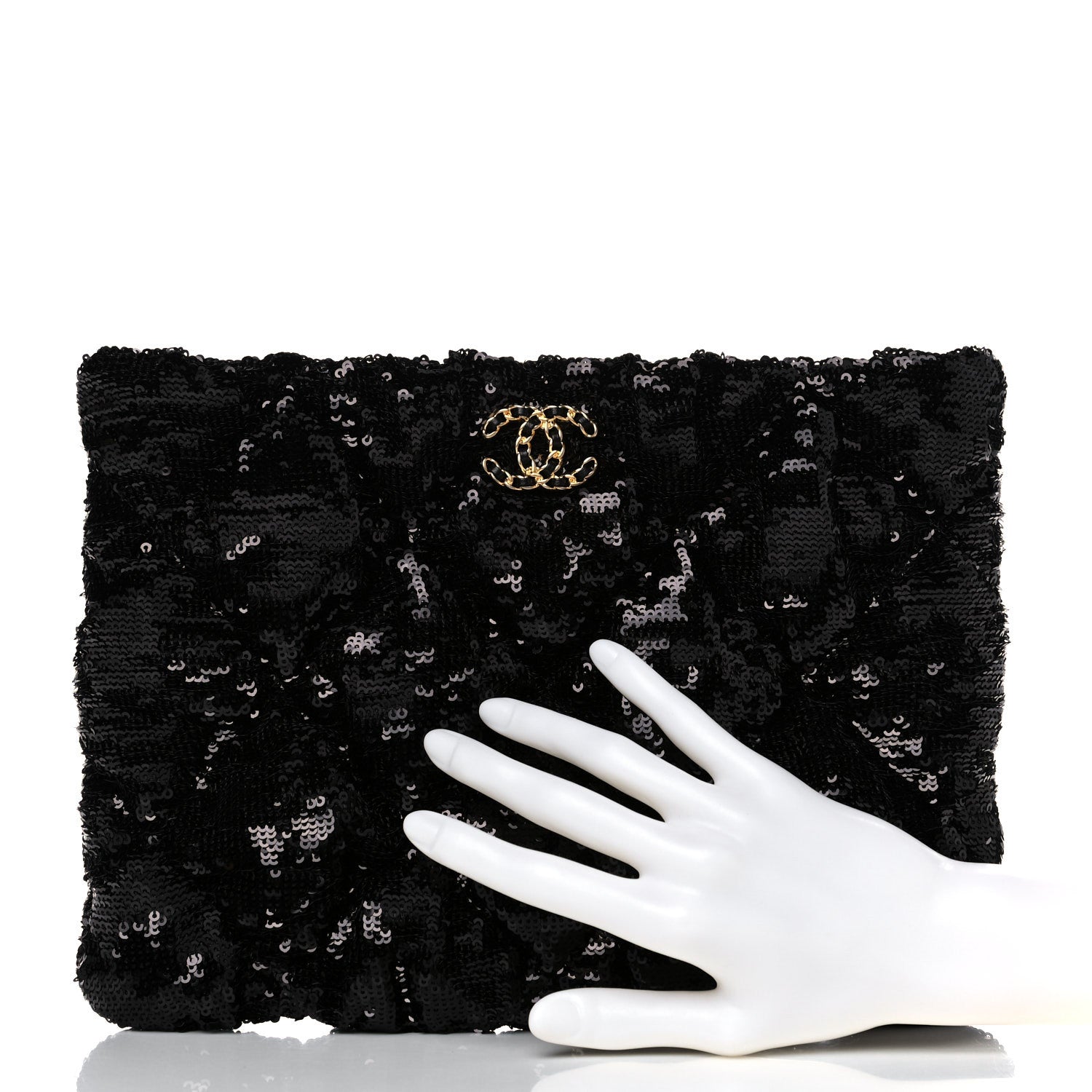 Chanel Sequins Quilted Large Chanel 19 Pouch Black 2 of 11