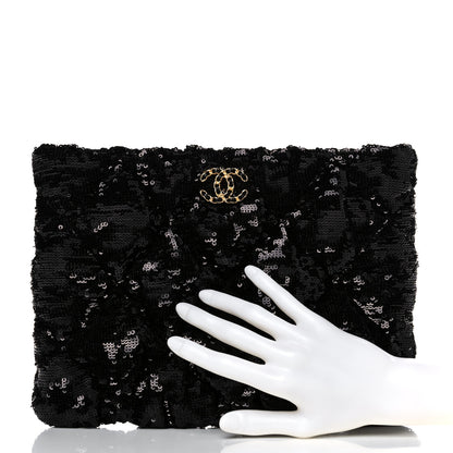 Chanel Sequins Quilted Large Chanel 19 Pouch Black 2 of 11