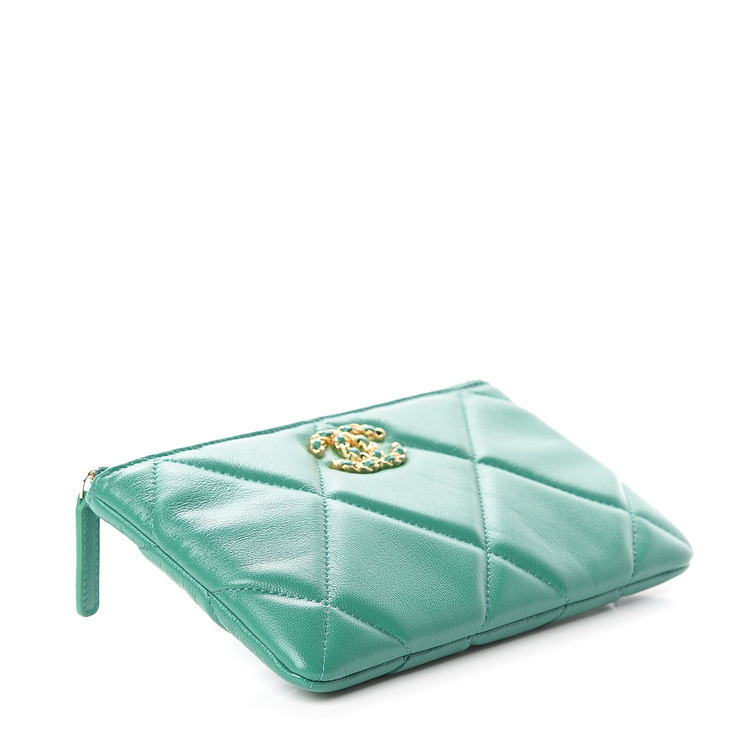 Goatskin Quilted 19 Cosmetic Case Green