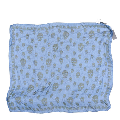 Alexander McQueen Silk Chiffon Skull Scarf Blue Dark Green 1 of 3