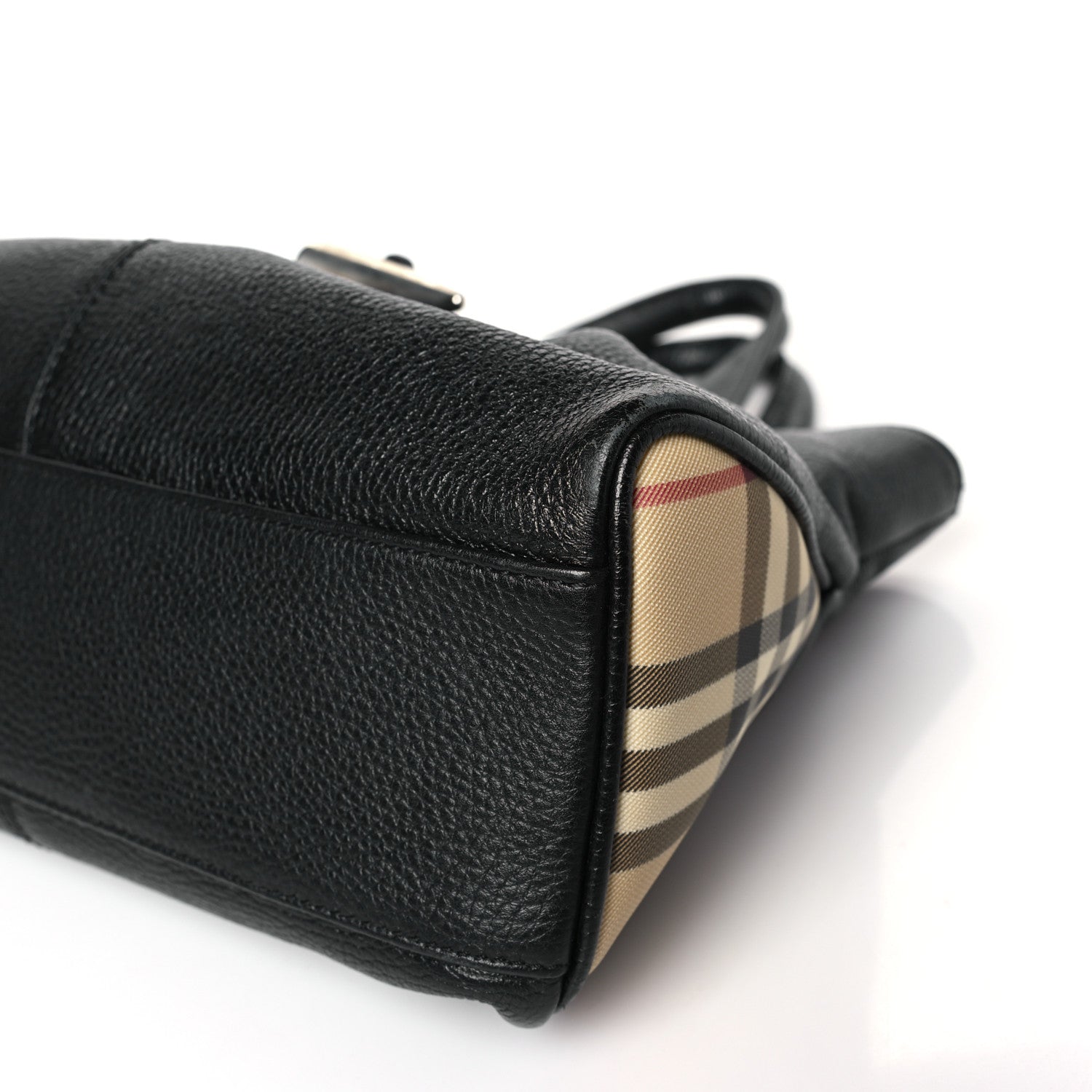 Burberry Grainy Calfskin House Check Horn Toggle Tote Black 9 of 9