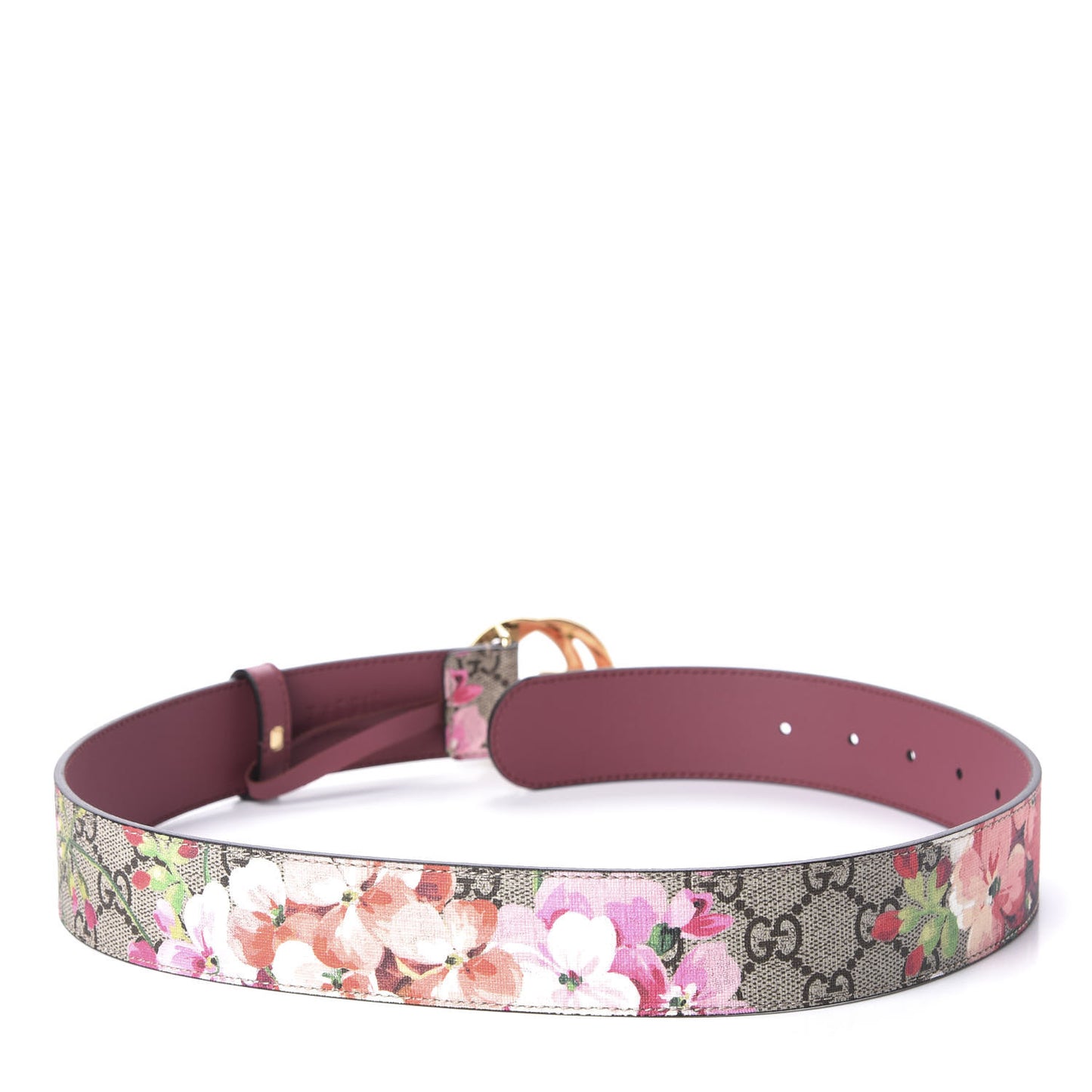 GG Supreme Monogram Blooms Moon Calfskin Interlocking G 37mm Belt 70 28 Beige Ebony Multicolor Dry Rose