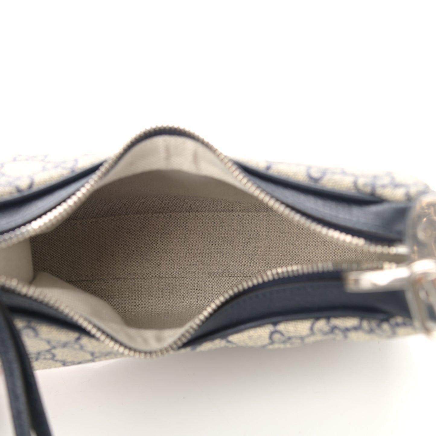 GG Supreme Monogram Textured Calfskin Web Small Attache Shoulder Bag Beige Blue