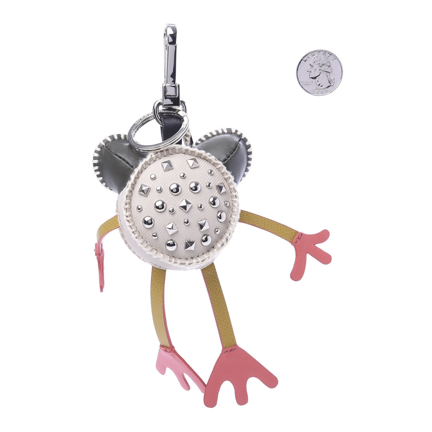 Calfskin Studded Doris The Frog Bag Charm Limestone Multi