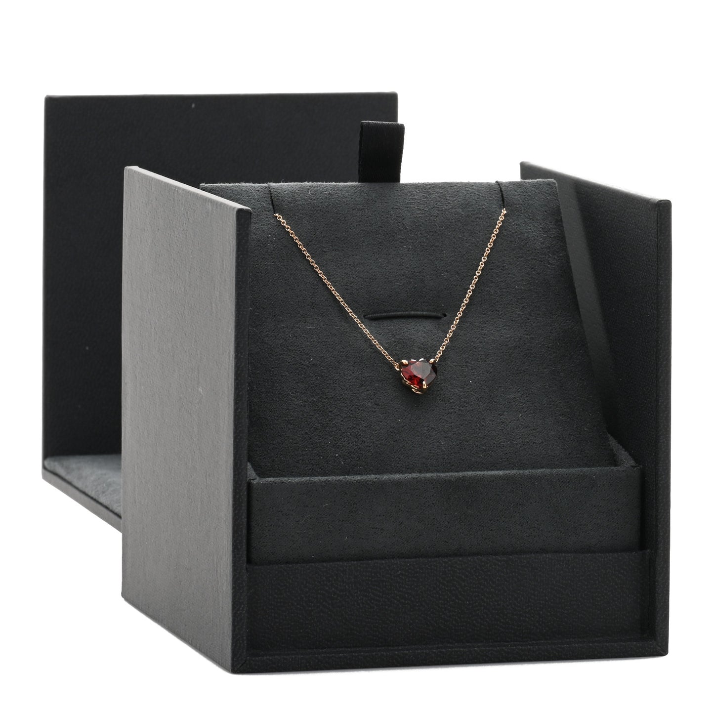 18K Yellow Gold Garnet Heart Pendant Necklace