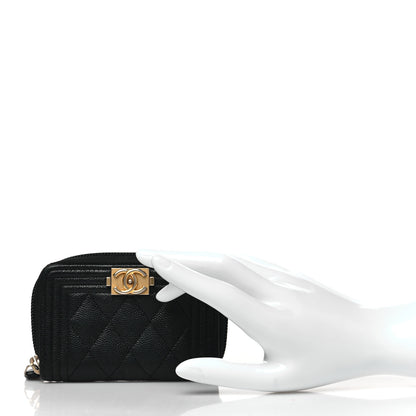 Chanel Caviar Quilted Boy Zip Around Coin Purse Wallet Black 2 of 8