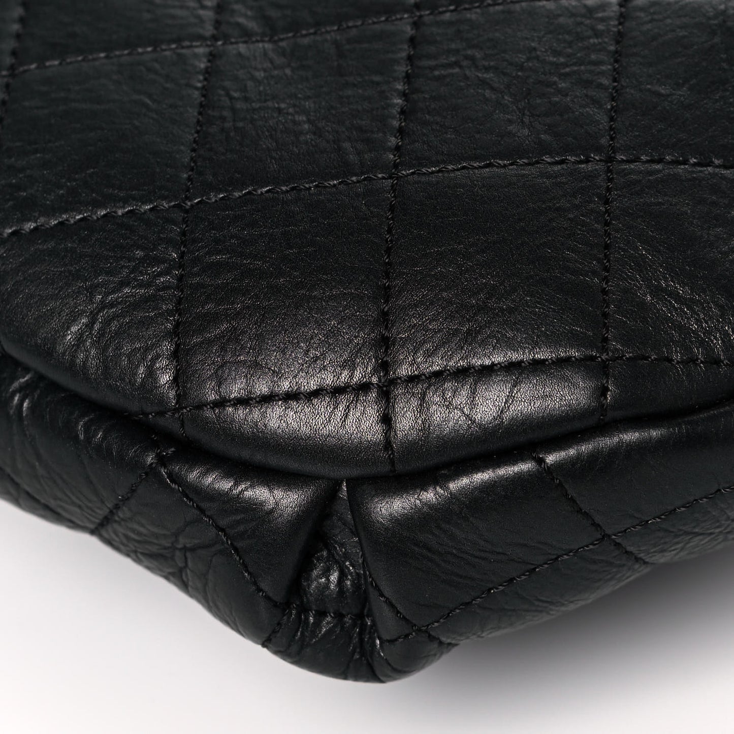 Aged Calfskin Quilted Crossbody Double Chain Bag Black