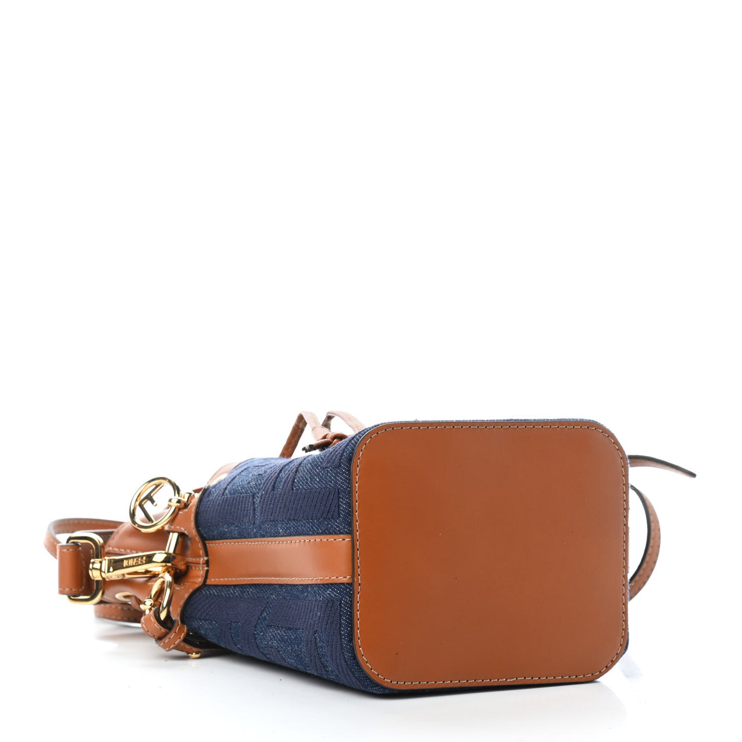 Denim Vitello King F is Fendi FF Embroidered Mini Mon Tresor Bucket Bag Blue Cuoio
