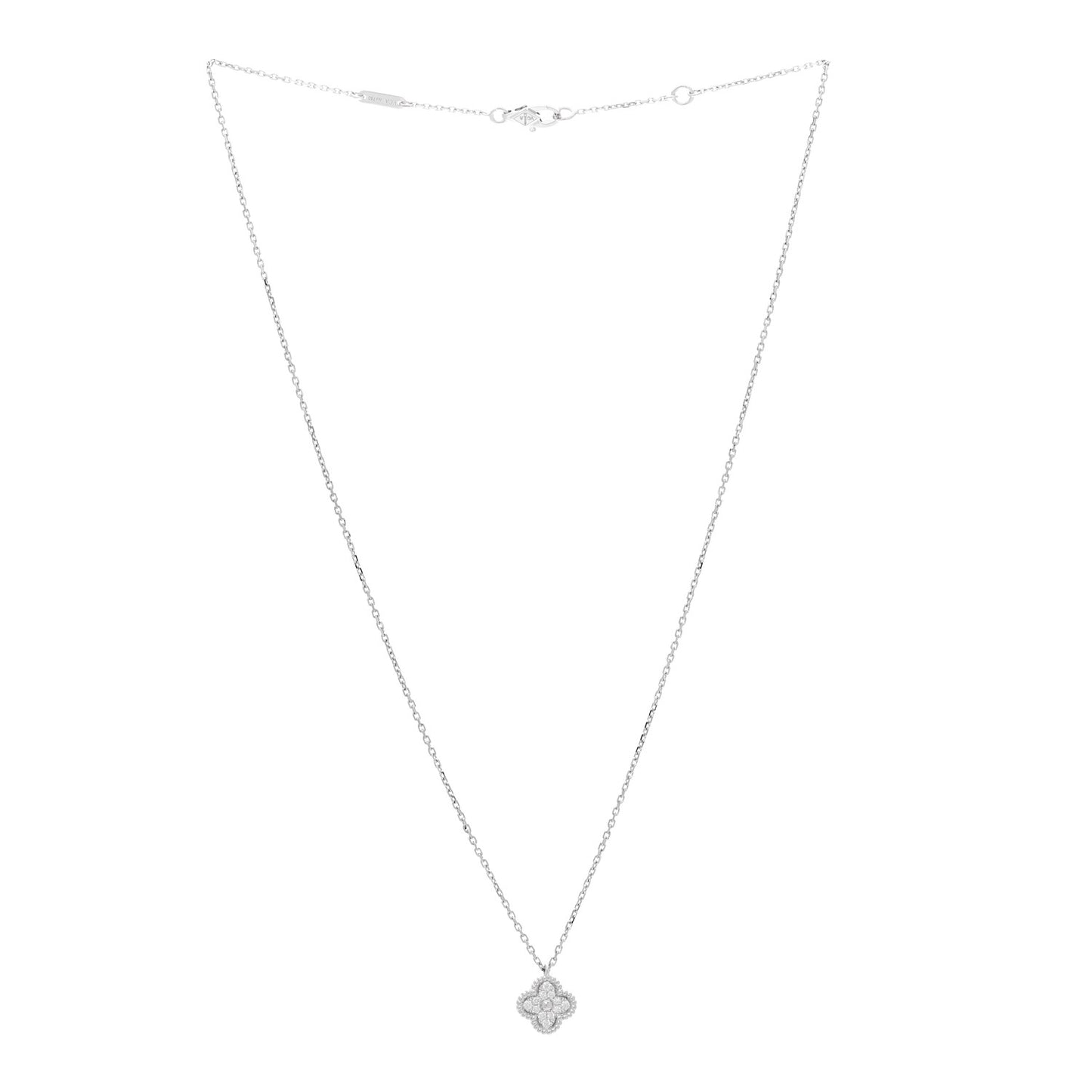 18K White Gold Diamond Sweet Alhambra Pendant Necklace