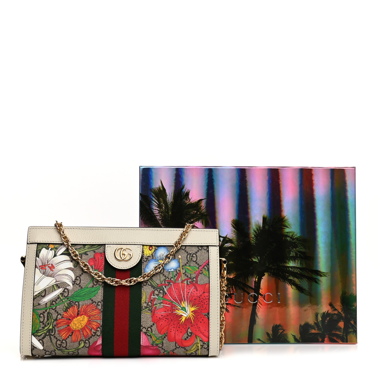Gucci GG Supreme Monogram Flora Web Small Ophidia Chain Shoulder Bag White 22 of 23