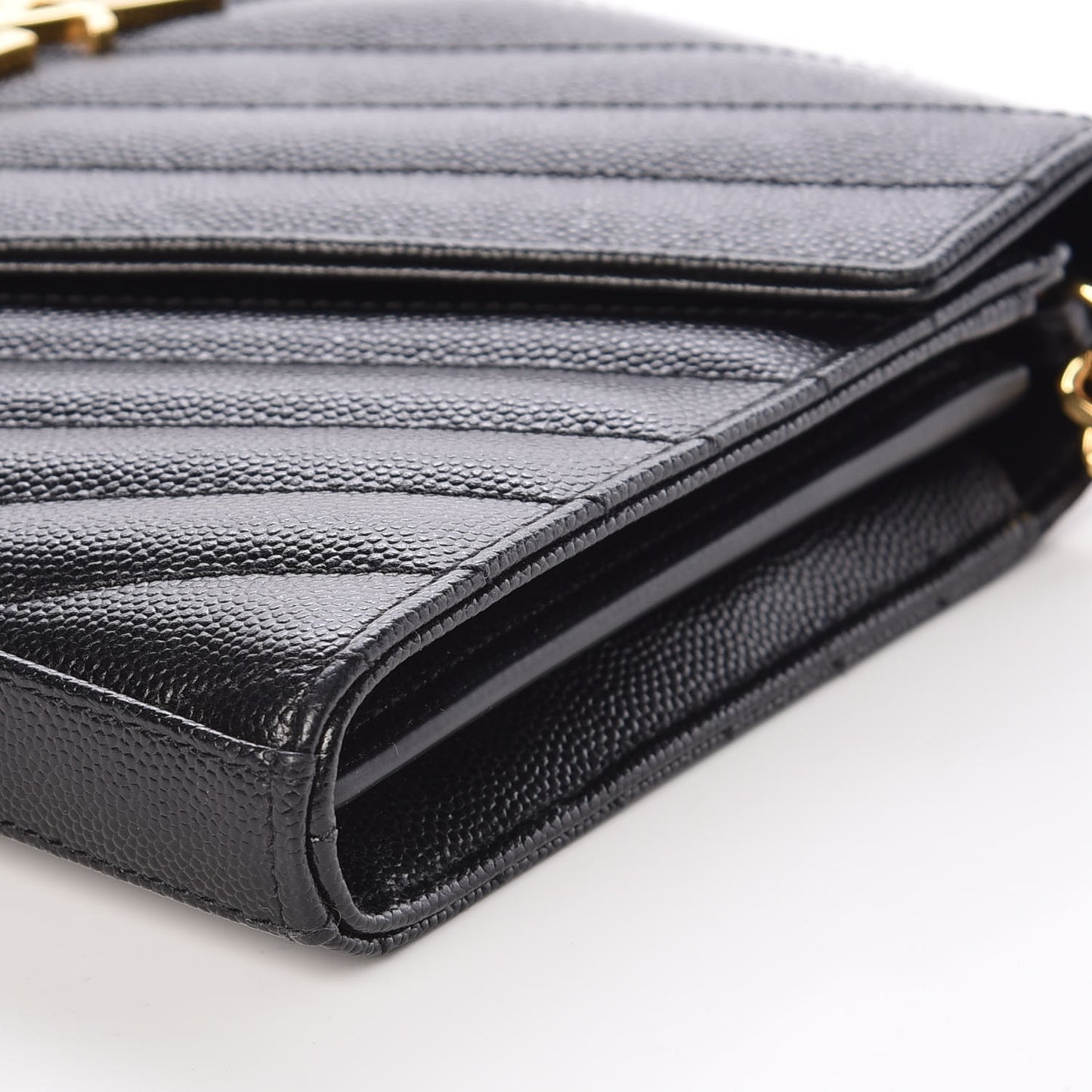 Grain De Poudre Matelasse Chevron Monogram Chain Wallet Black