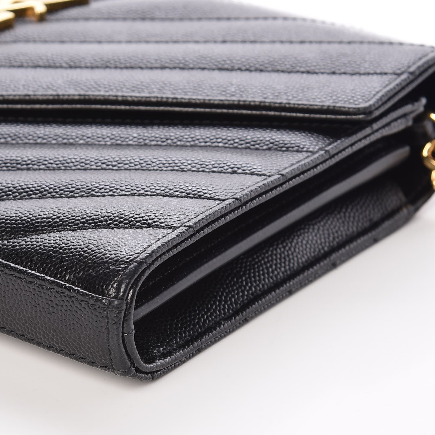 Saint Laurent Grain De Poudre Matelasse Chevron Monogram Chain Wallet Black 9 of 9