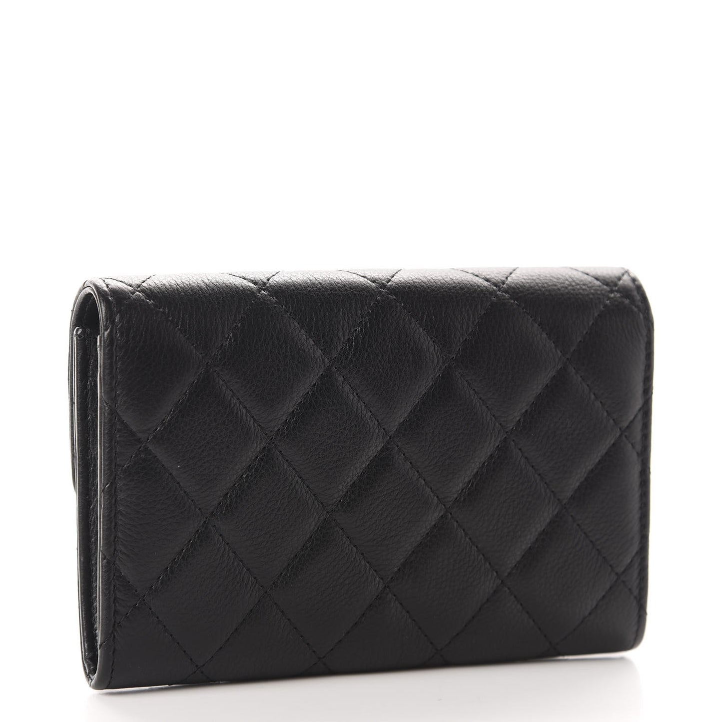 Calfskin Quilted Pearl CC Medium Flap Wallet Black