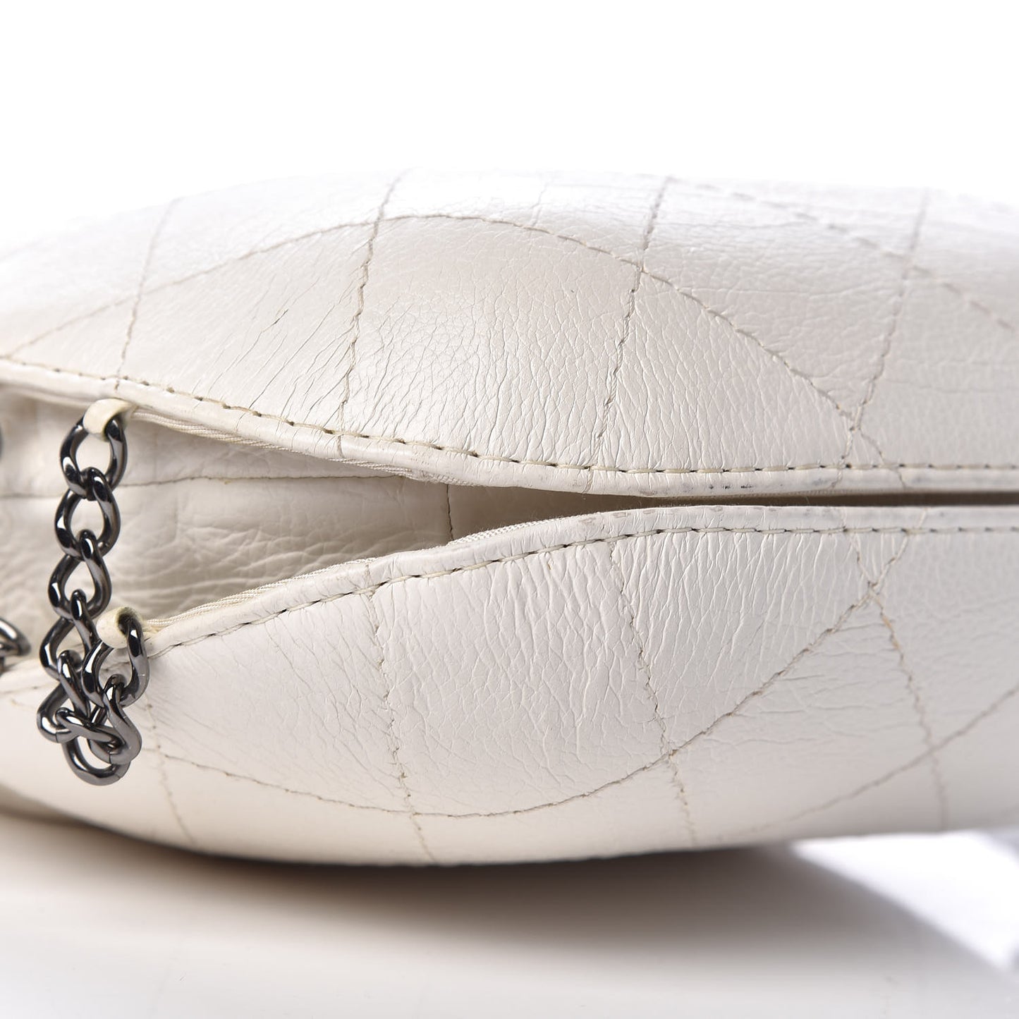 Aged Calfskin Quilted Small Gabrielle Bucket White