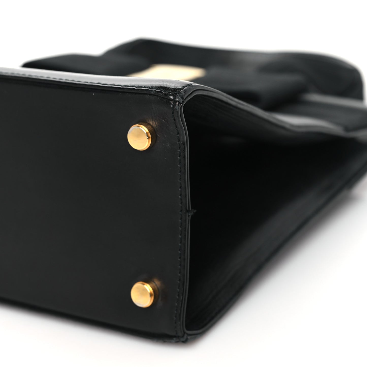 Calfskin Vera Bow Top Handle Bag Black