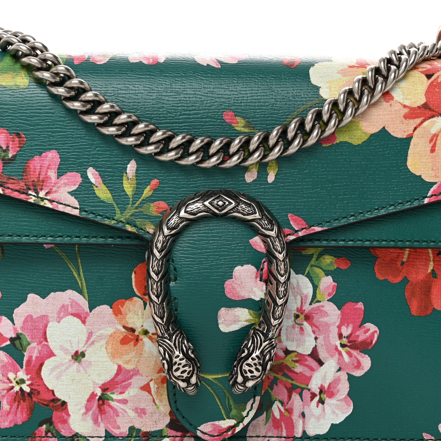 Gucci Calfskin Blooms Print Small Dionysus Shoulder Bag Bright Emerald Multicolor 8 of 10