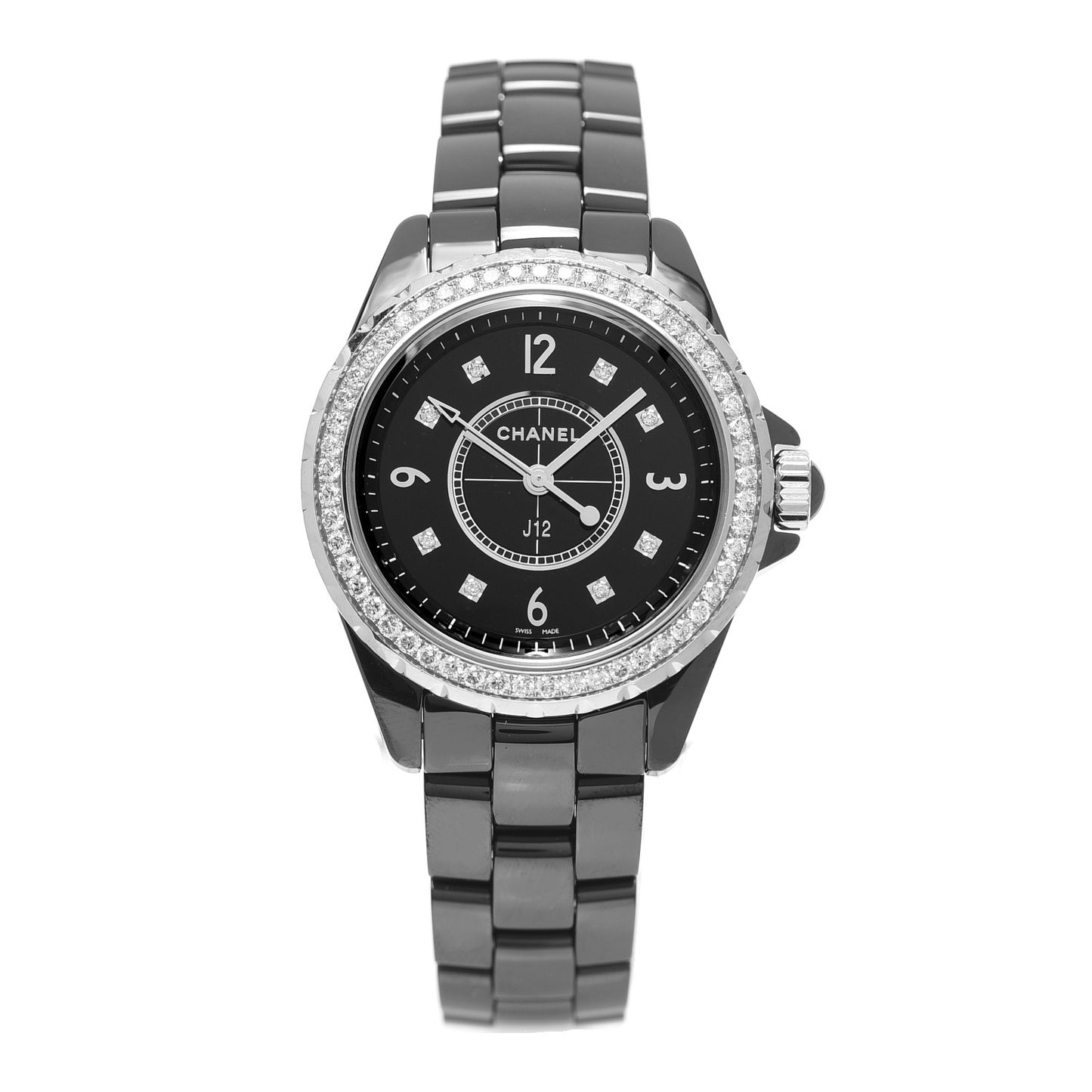 Stainless Steel Ceramic Diamond Bezel 33mm J12 Quartz Watch Black