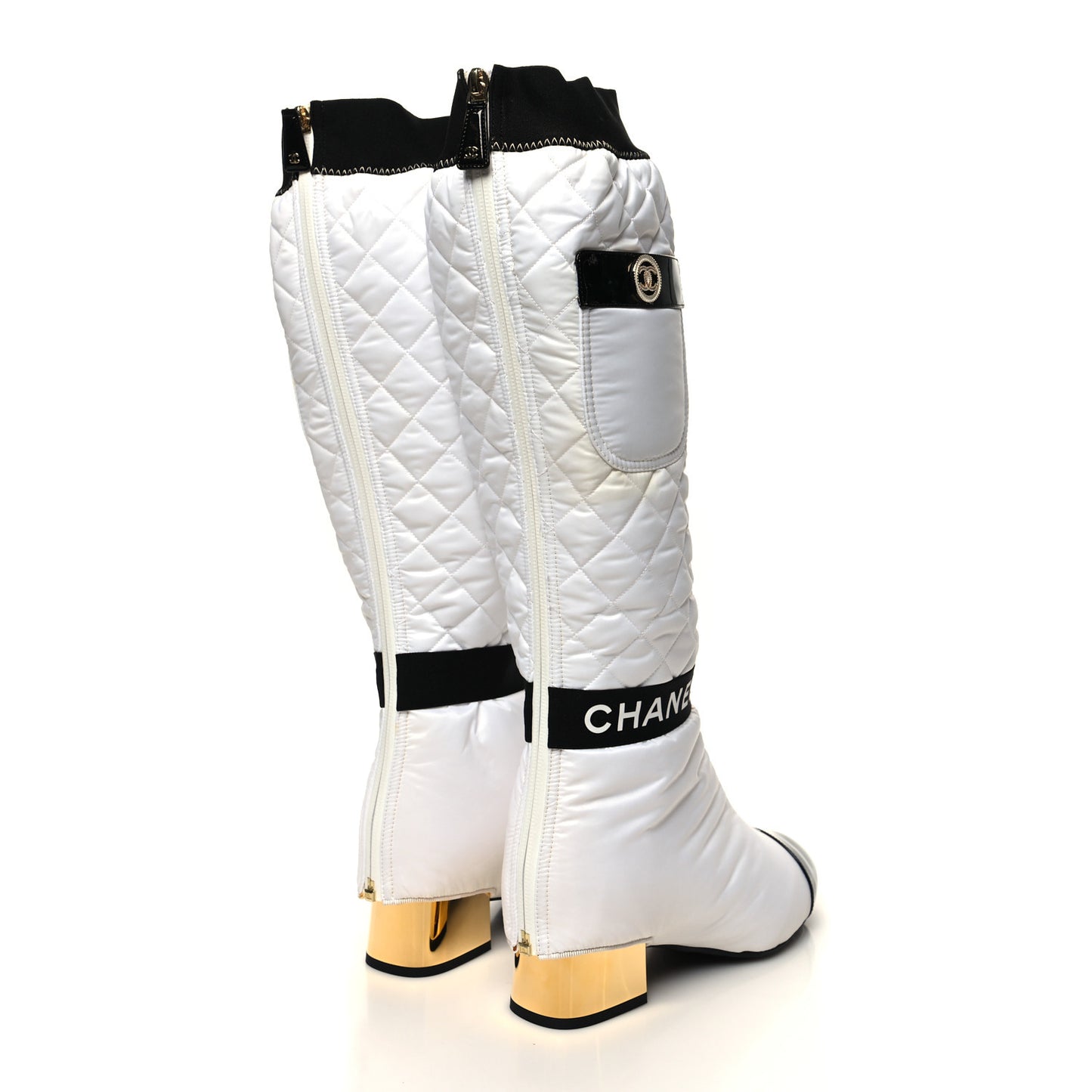 Mixed Fibers Lambskin Patent Calfskin Convertible High Boots 38 White