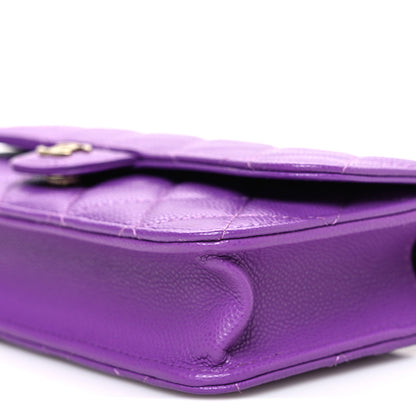 Chanel Caviar Quilted Flap Phone Holder with Chain Purple 11 of 12