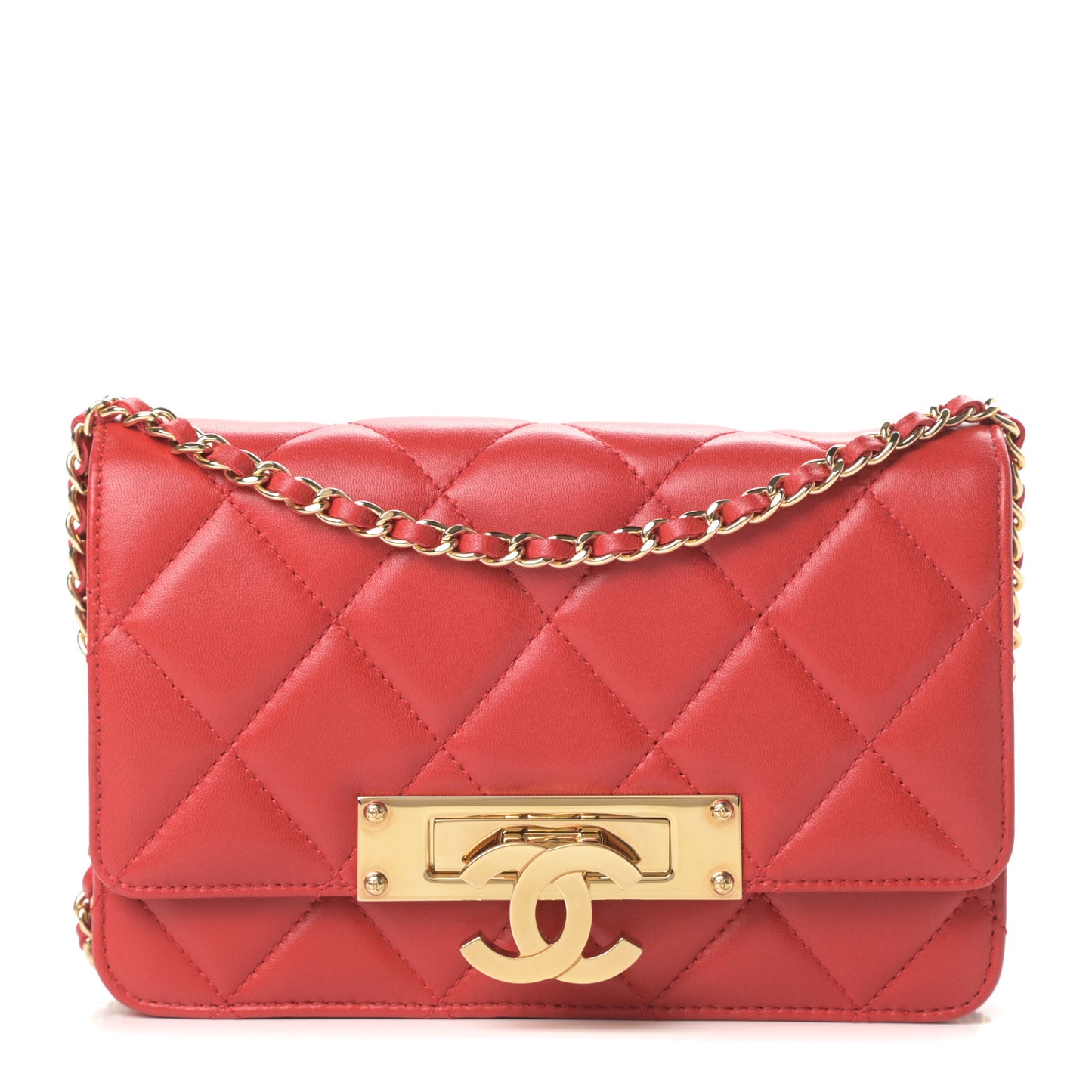 Lambskin Quilted Golden Class Wallet on Chain WOC Red