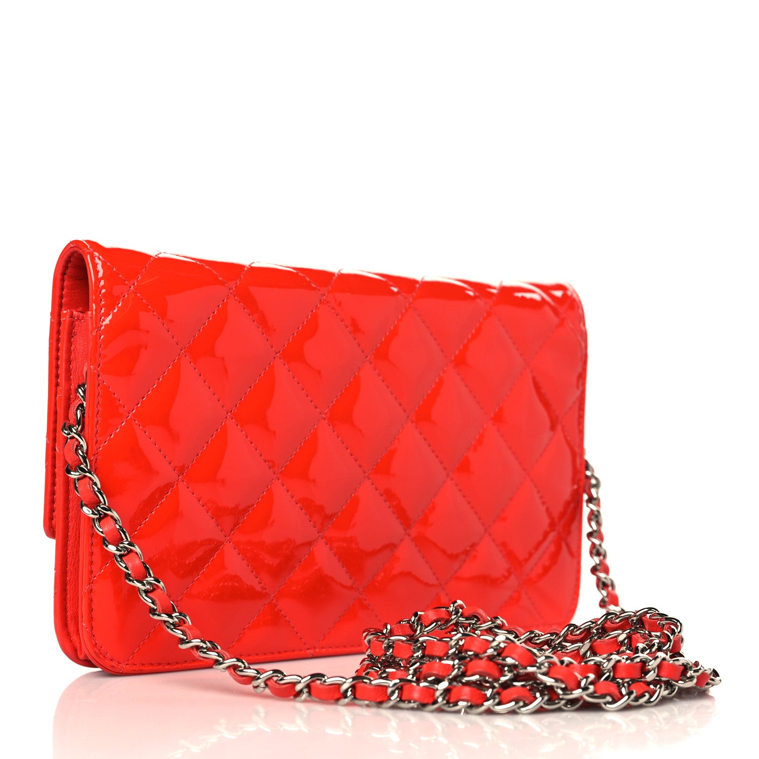 Chanel Patent Quilted Brilliant Wallet On Chain WOC Red 3 of 10