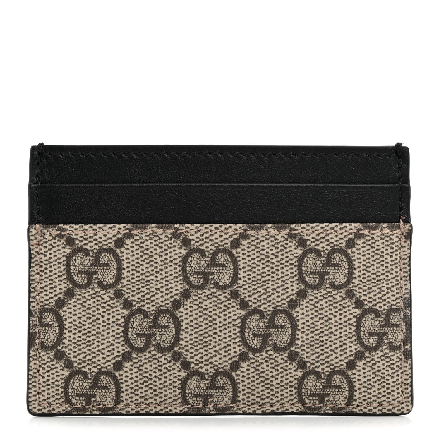 Gucci GG Supreme Monogram Calfskin Card Holder Beige Black 1 of 7