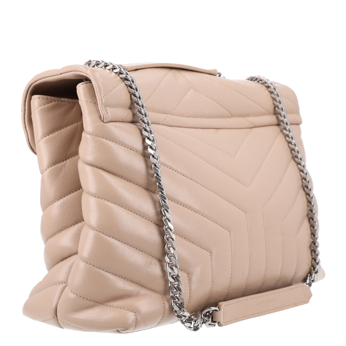 Calfskin Y Quilted Monogram Medium Loulou Chain Satchel Nude Powder
