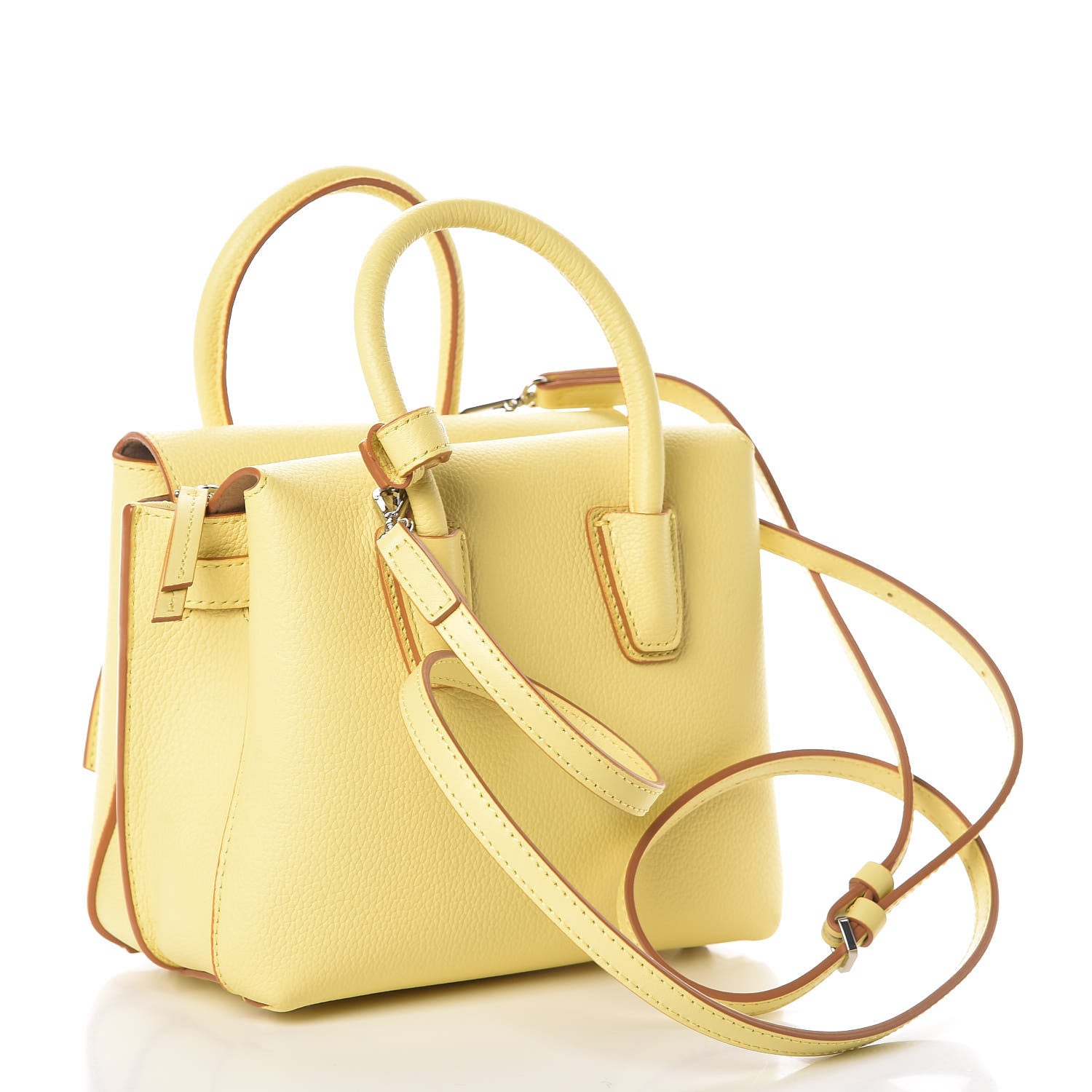 MCM Grained Calfskin Mini Milla Tote Custard Yellow 3 of 8