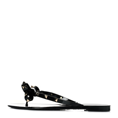 Valentino Garavani PVC Jelly Rockstud Bow Thong Sandals 39 Black 1 of 8