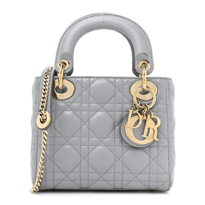 Christian Dior Metallic Lambskin Cannage Mini Lady Dior Grey 1 of 17