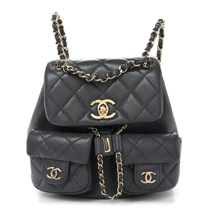 Chanel Shiny Caviar Quilted Small Duma Pockets Drawstring Backpack Grey 1 of 10