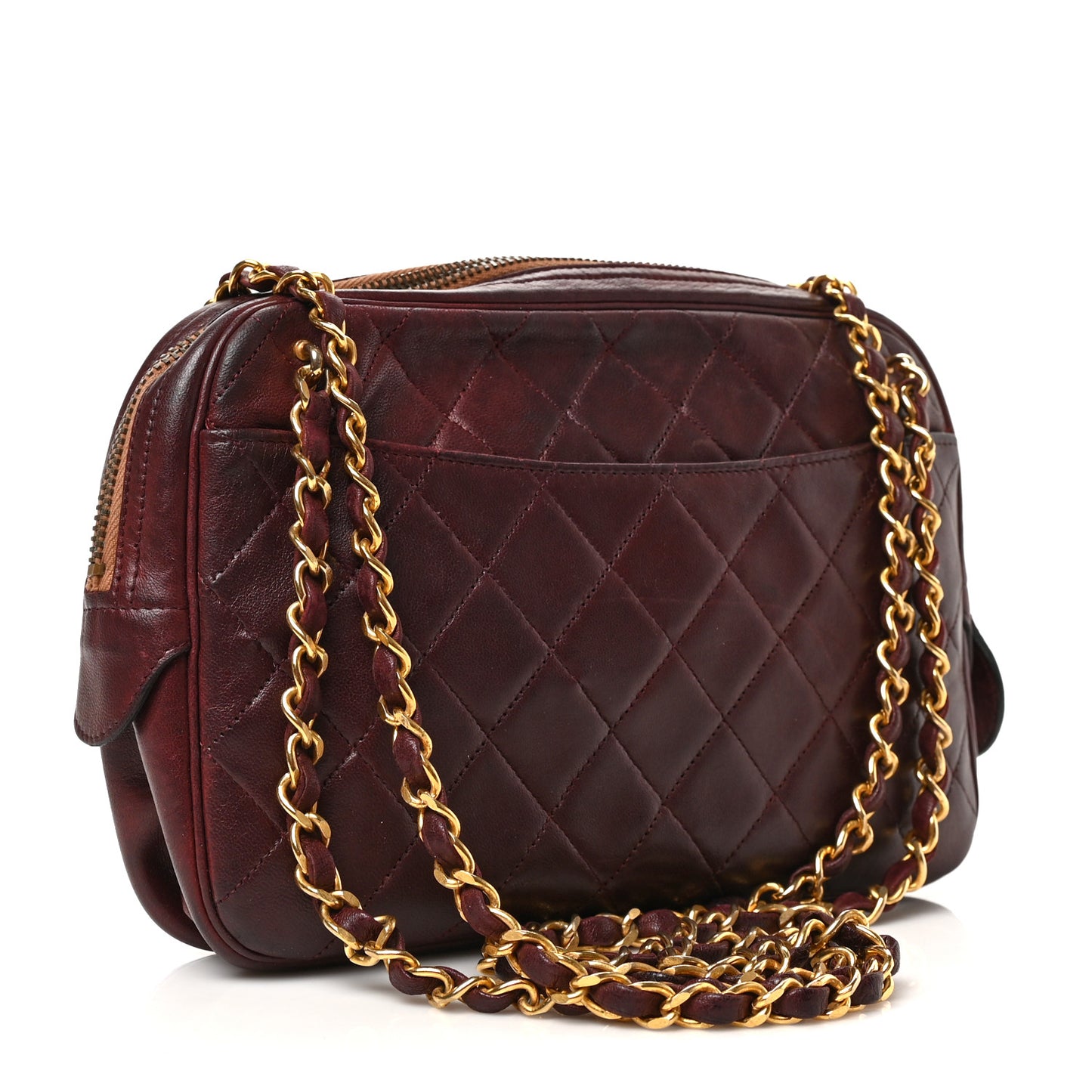 Lambskin Quilted Camera Case Burgundy
