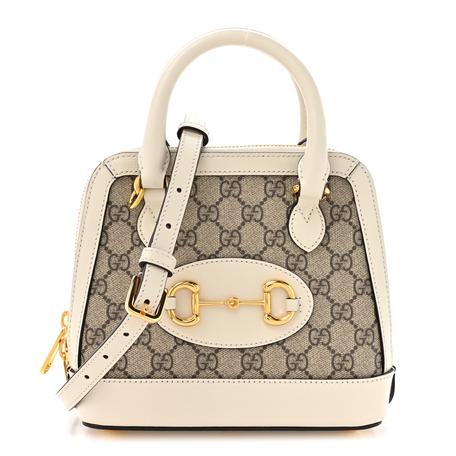 Gucci GG Supreme Monogram Azalea Calfskin Mini Horsebit 1955 Top Handle Bag Beige Ebony Mystic White 1 of 12