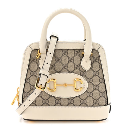 Gucci GG Supreme Monogram Azalea Calfskin Mini Horsebit 1955 Top Handle Bag Beige Ebony Mystic White 1 of 12