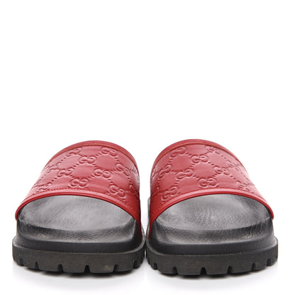 Gucci Guccissima Signature Mens Lug Sole Slide Sandals 8 Hibiscus Red 2 of 7