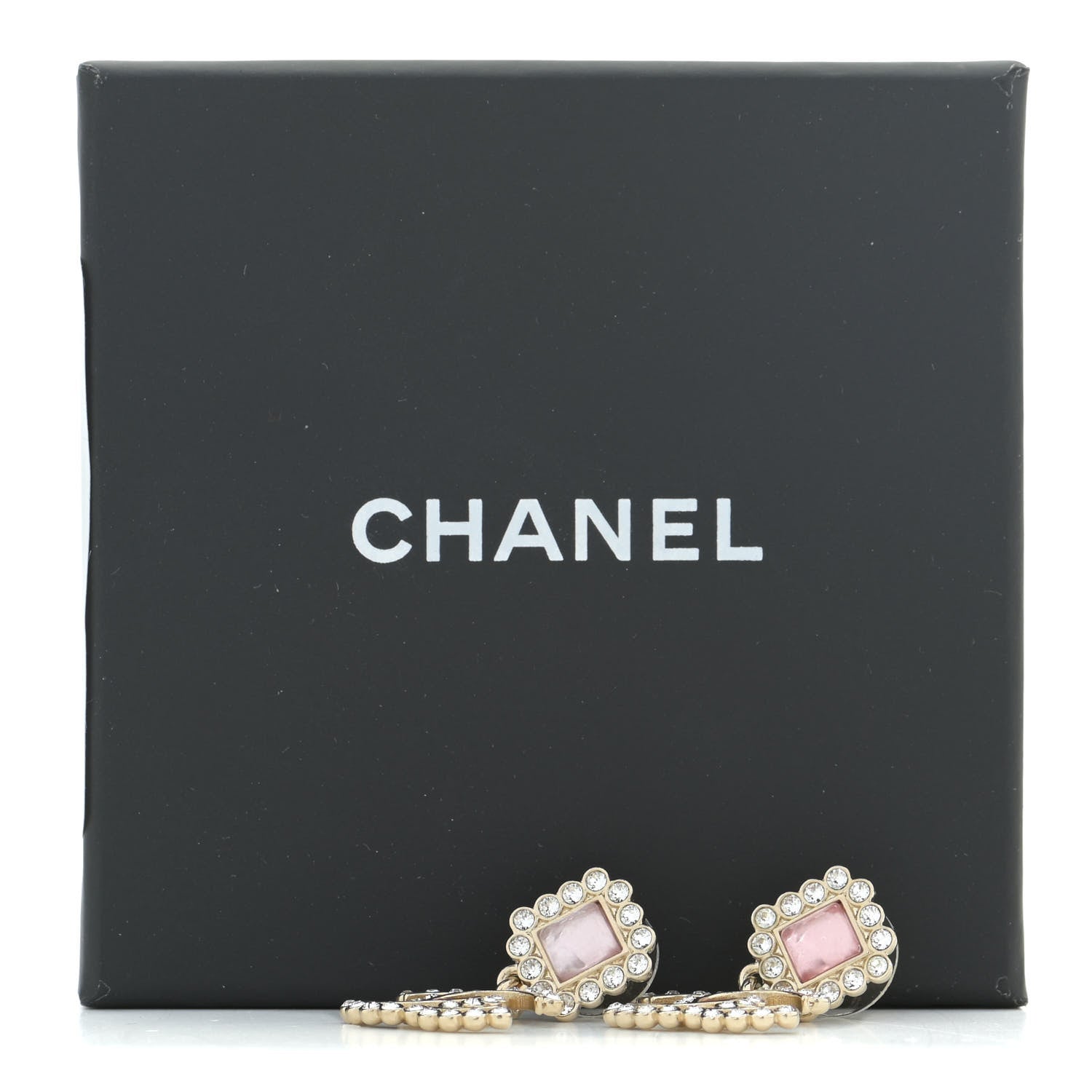 Chanel Crystal Pearl CC Drop Earrings Pink Gold 5 of 5