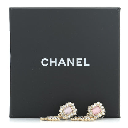 Chanel Crystal Pearl CC Drop Earrings Pink Gold 5 of 5
