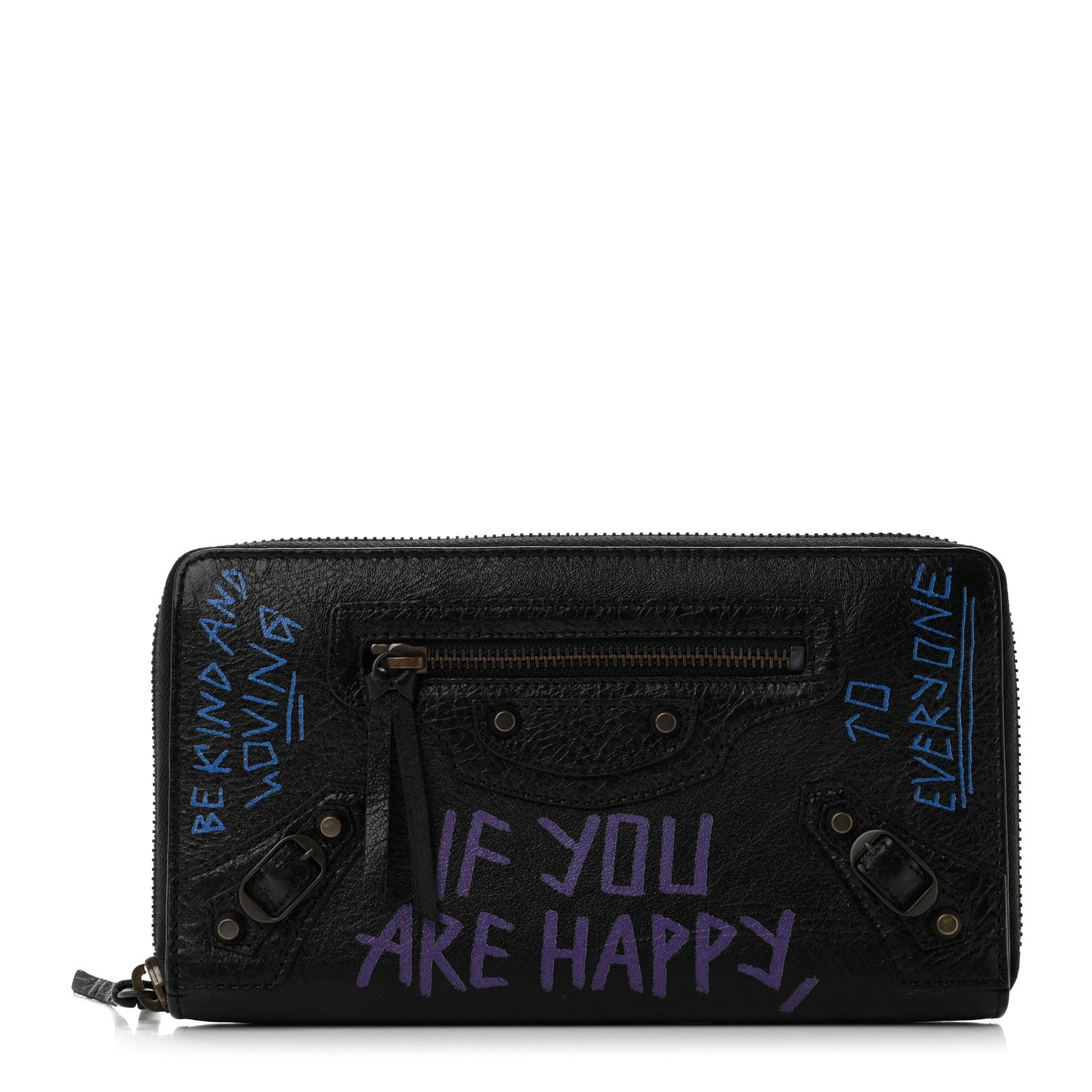 Balenciaga Agneau Arena Graffiti All Over Classic Hardware Continental Zip Around Wallet Black Bleu Violet 1 of 8