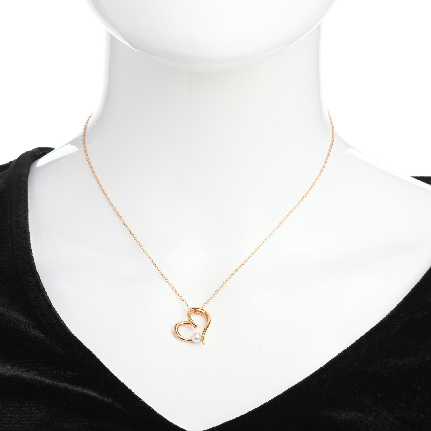 Mikimoto 18K Yellow Gold Akoya Pearl 4mm Heart Pendant Necklace 2 of 4