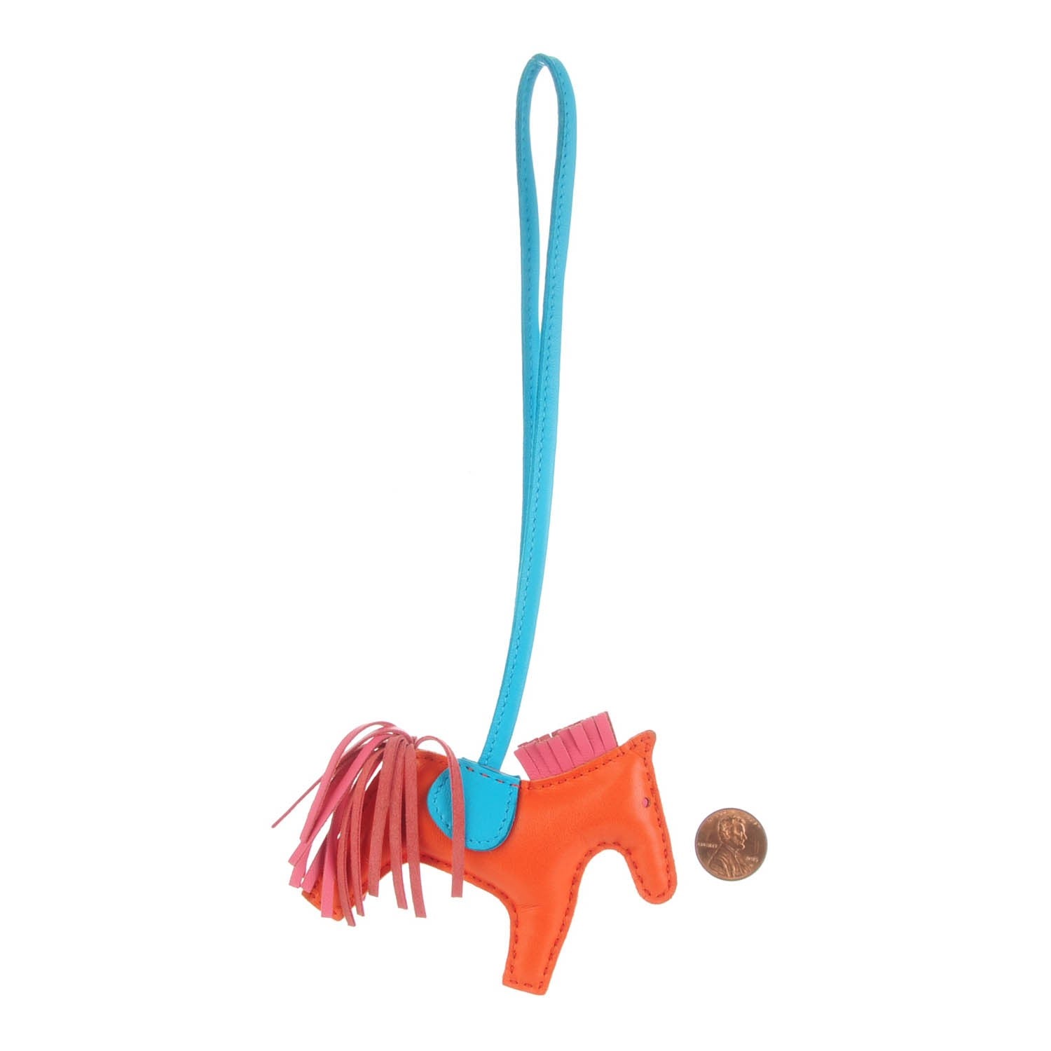 Hermes Milo Lambskin Grigri Rodeo Horse Bag Charm PM Orange Poppy Rose Azalee Bleu Azteque 3 of 5
