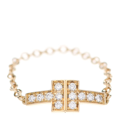 Tiffany 18K Yellow Gold Diamond T Chain Ring 51 5.75 1 of 5