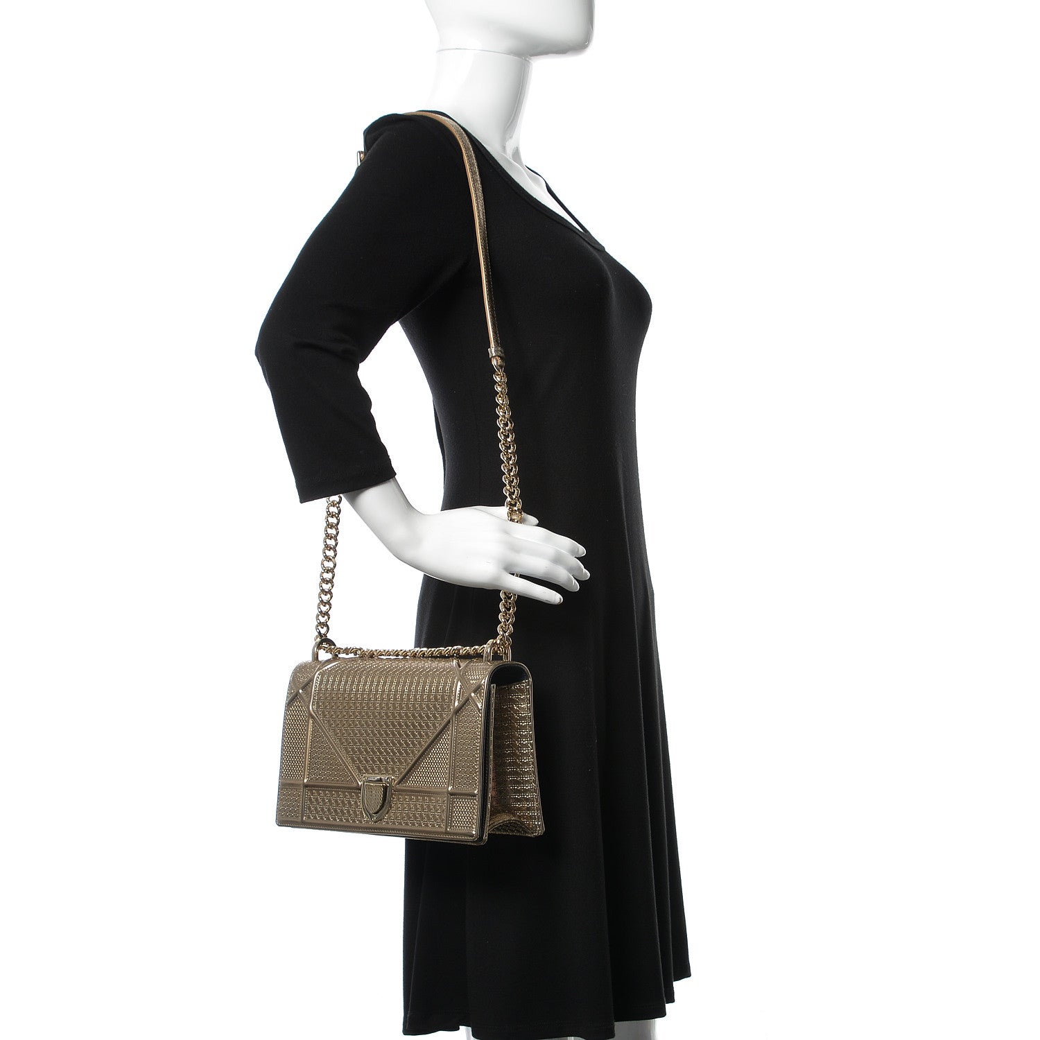Christian Dior Metallic Patent Micro-Cannage Medium Diorama Flap Bag Gold 3 of 19
