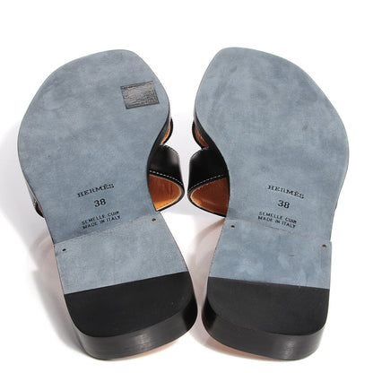 Hermes Box Calfskin Oran Sandals 38 Black 5 of 7