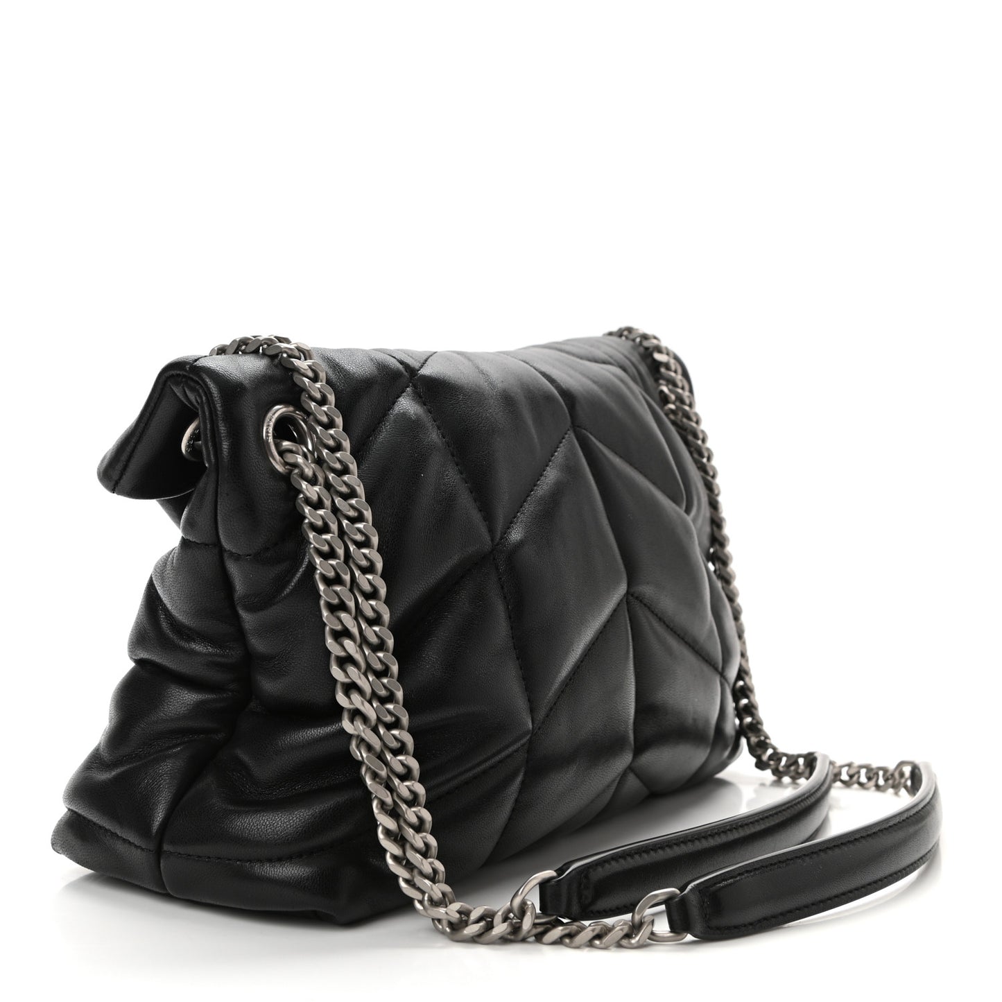 Lambskin Quilted Small Loulou Puffer Monogram Chain Satchel Black