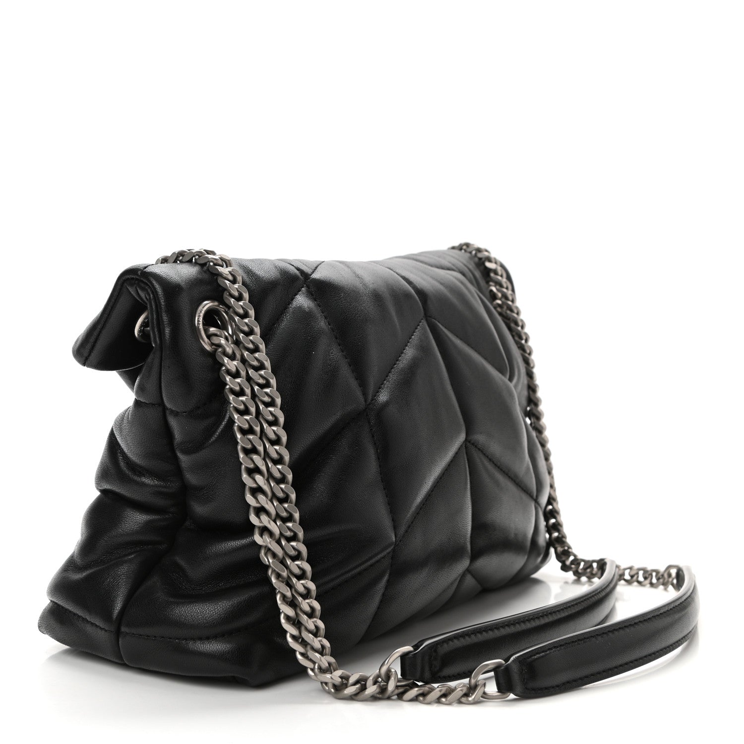 Saint Laurent Lambskin Quilted Small Loulou Puffer Monogram Chain Satchel Black 3 of 10