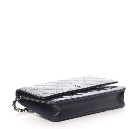 Chanel Patent Quilted Wallet On Chain WOC Navy Blue 4 of 12